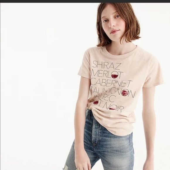 J. Crew Shiraz Wine Graphic T Shirt XS Pink - Picture 1 of 4